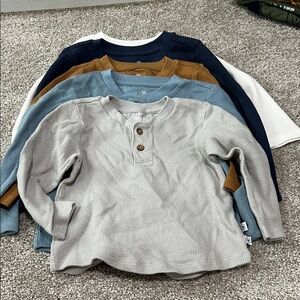 The Honest Company Kids Long Sleeve Waffle Knit Shirt - Gray, Blue, Brown, White